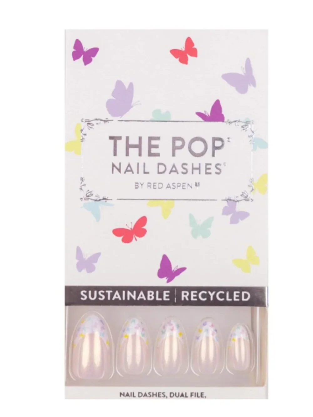 New Red Aspen Press On Nails POP Butterfly Kisses Blythe Medium Almond